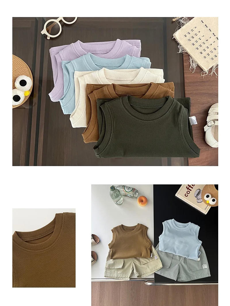 Description Picture 5 of item2024 Summer Baby Clothes Solid Boy Girl Sleeveless T-shirt Breathable Infant Cotton Tees Newborn Casual Vest All-match Kid Tops