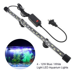 4 - 12W Ultra Bright Blue / White Light LED Aquarium Lights IP68 Waterproof Submersible Lights Fish Tank Light with US Plug