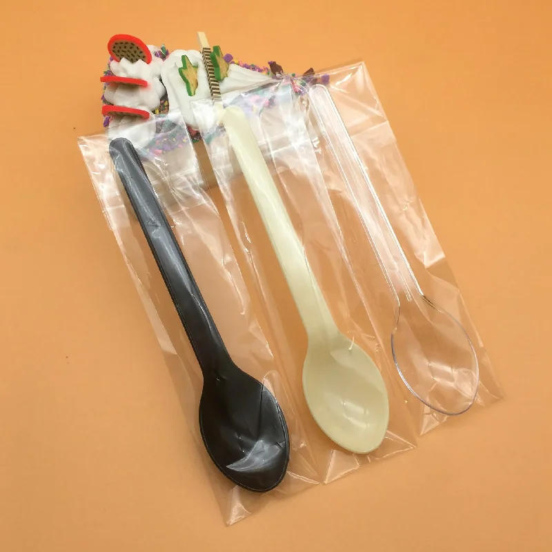 Description Picture 3 of item50Pcs Round Tip Spoon Disposable Plastic Cutlery Knife and Fork Small Spoon Cake Spoon Yogurt Spoon Pudding Jelly Dessert Spoon