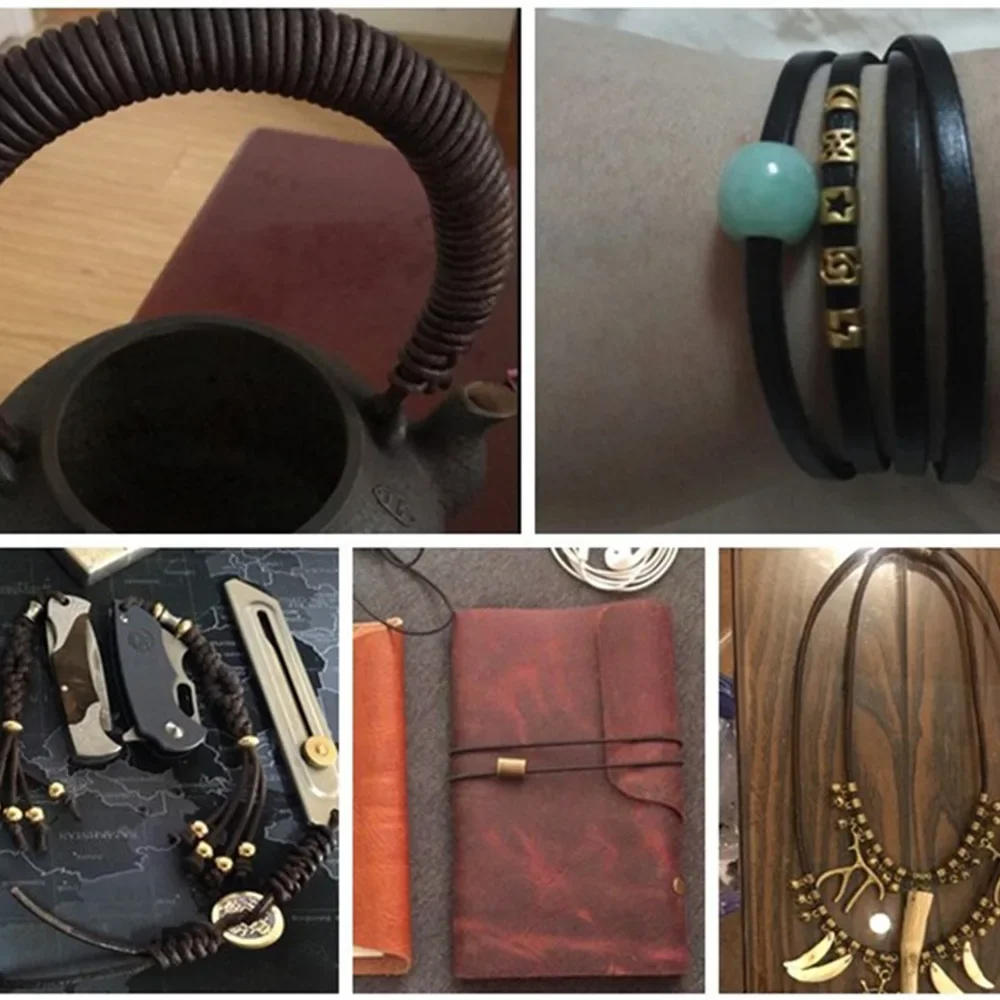Description Picture 4 of item5 Yards Retro High Quality Genuine Leather Cord Rou nd/Flat Strand COW Leather Rope For Necklace Bracelets DIY Jewelry