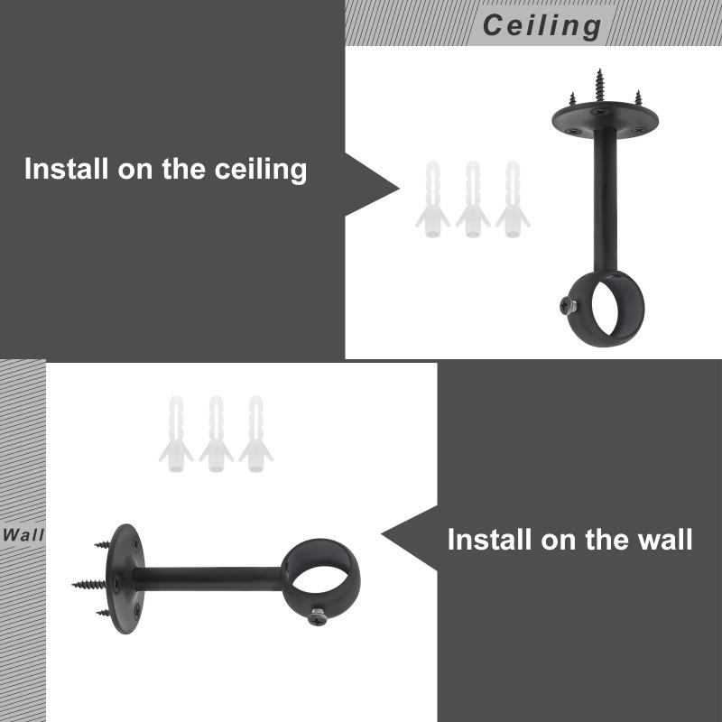 Description Picture 6 of item1 Piece Curtain Rod Bracket Heavy Duty Three Holes Adjustable Stainless Steel Ceiling Curtain Rod Holder for 1 Inch Drape Pole