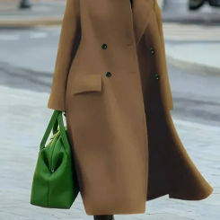 Beautyblue Wool&Blends Coats for Women Winter Woolen Coat Luxury Solid Color Buttoned Keep Warm Stand Collar Female Long Clothes