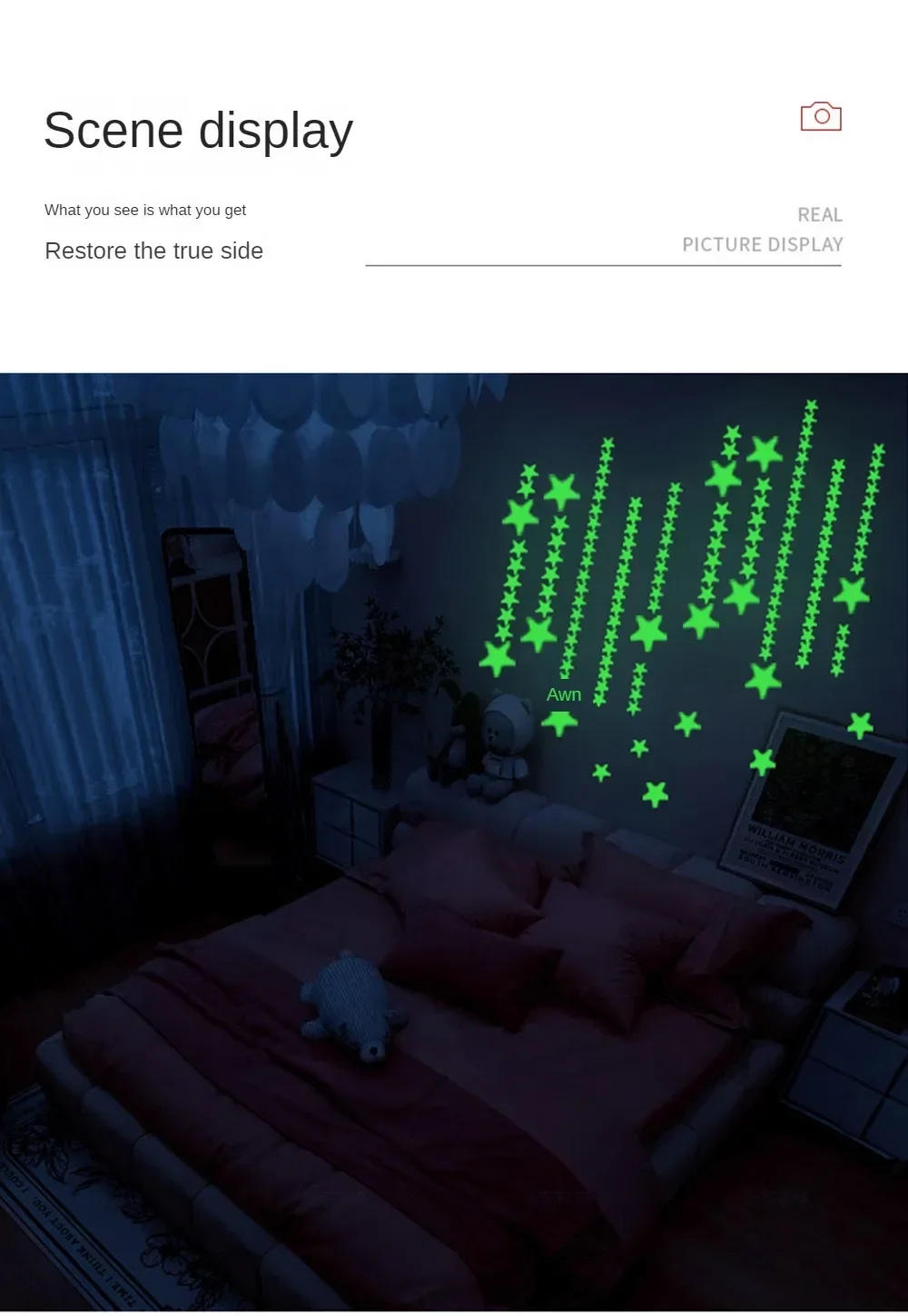 Description Picture 4 of itemGlowing Stickers Kids Rooms Wall Stickers Luminous Dots Stars Ceiling Wall Decals Glow in The Dark Home Decor Room Decorations