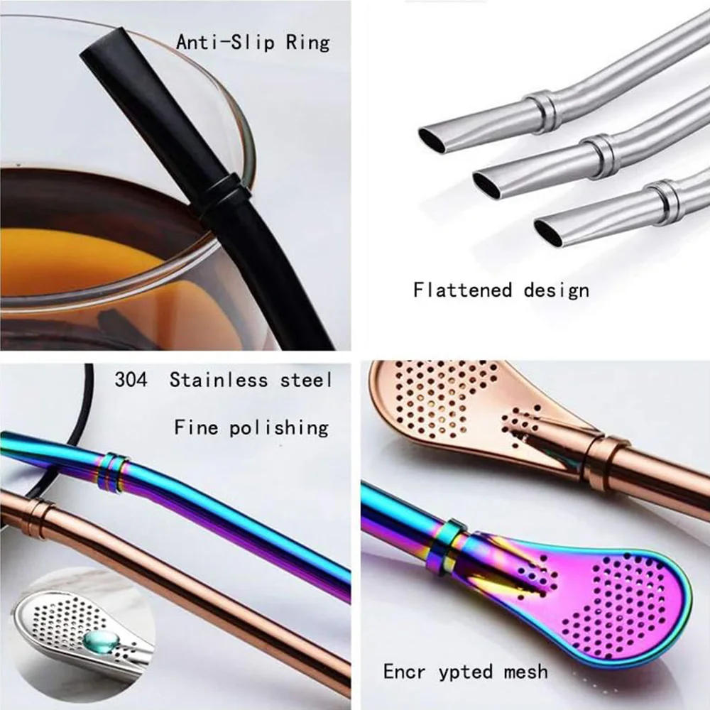 Description Picture 3 of item1-10Pcs 304 Stainless Steel Drinking Straw Spoon Tea Filter Reusable Bombilla Gourd Cocktail Straw Spoon Coffee Bar Accessory