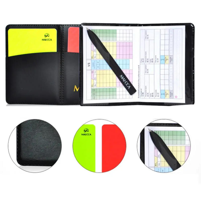 Description Picture 3 of itemSoccer Referee Record Book Fluorescent Red Yellow Cards With Leather Wallet And Pencil Recording Paper Football Equipment
