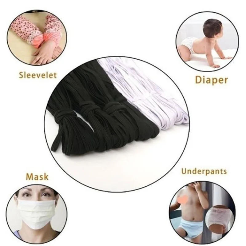 Description Picture 2 of item180m/90m 3/5/6mm DIY Rope Flat Rubber Elastic Bands for Face Mask Width Elastic Cord for Crafts Elastic Rope Ribbon Sewing