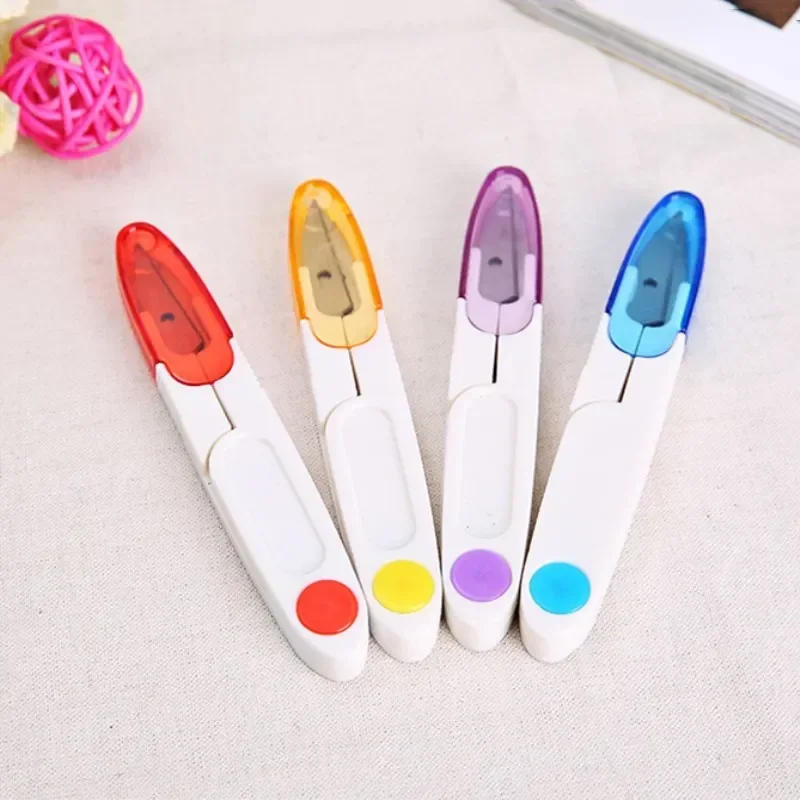 Description Picture 4 of itemPractical U Shape Scissors Plastic Handle Safety Cover Sewing Scissors Thread Embroidery Cross-stitch Cutter Mini Spring