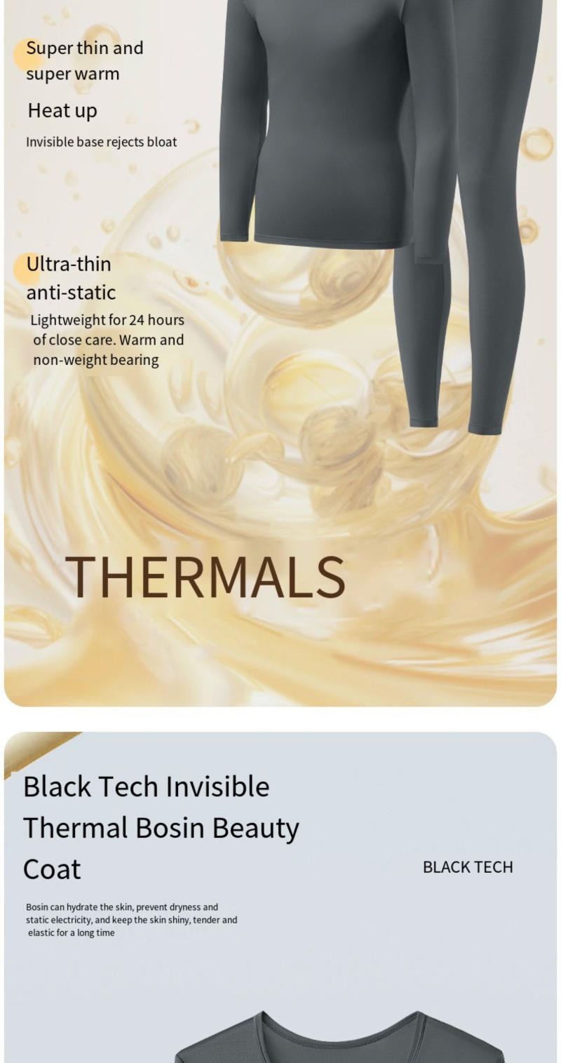 Description Picture 5 of item1pcs Men's Ultrathin Thermal Underwear High elasticity Plus Size Constant Temperature Seamless Long Sleeve Bottoming Set
