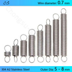 5Pcs 0.7 mm Tension Spring with Hooks A2 Stainless steel 0.7mm Wire Dia Extension Springs Outer Dia 5 6 - 8mm Length 15 - 160mm
