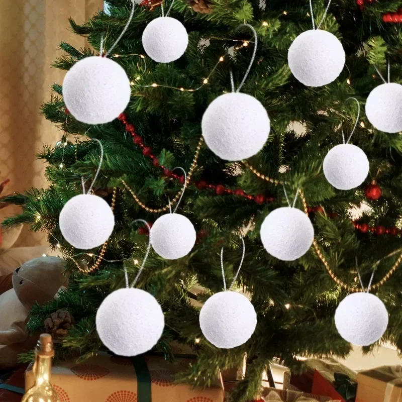Description Picture 5 of item60/6pcs Large Christmas Balls White Foam Snowballs for Xmas Tree Hanging Pendant Round Ball Ornaments New Year Party Home Decor
