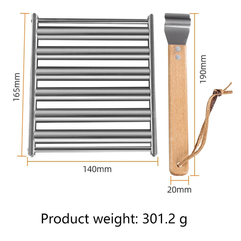 Description Picture 6 of itemHot Dog Roller Rack, Stainless Steel Outdoors BBQ Sausage Grill Pan With Long Wood Handle,New Barbecue Tools