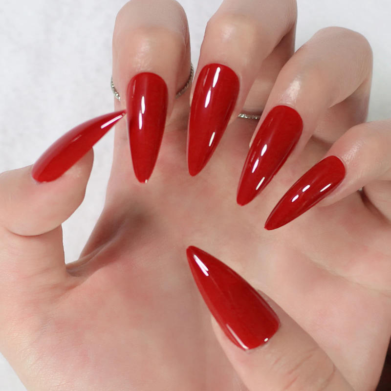 Description Picture 2 of itemAll Red Glossy False Nails Long Stiletto Full Cover Acrylic Hot Sexy Almond Solid Color Press On Nails 24 pcs/kit