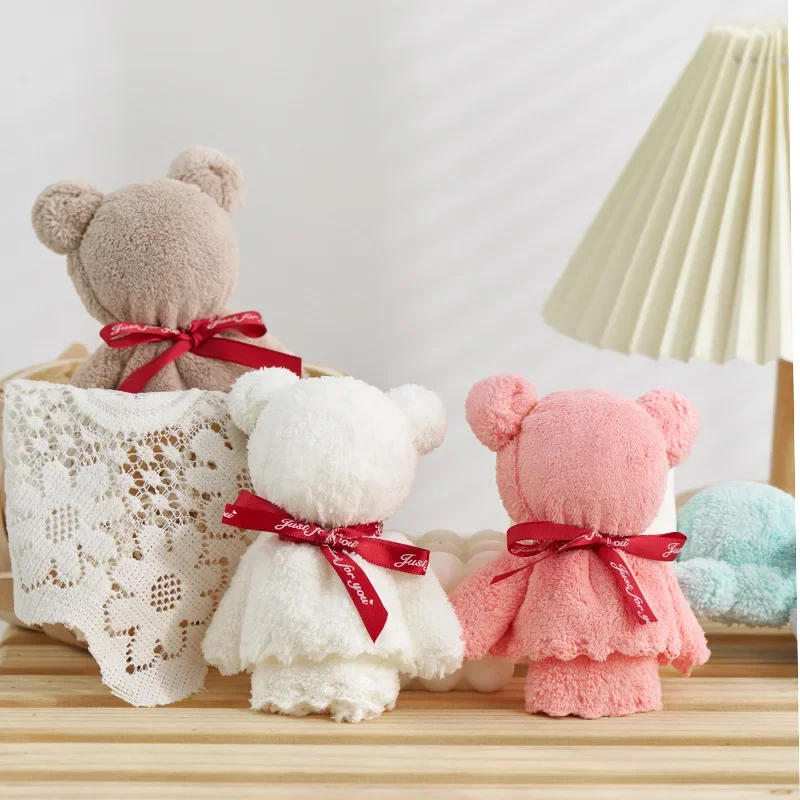 Description Picture 4 of itemCoral Velvet Bunny Bear Plush Towel Cute Bear Doll Baby Towels Soft Absorbent Bath Face Hand Towel for Wedding Business Gifts