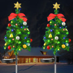 2pcs Solar Christmas Tree Stake Lights Outdoor Waterproof Xmas Tree Lamp Landscape Pathway Lights for Outdoor Lwan Decoration