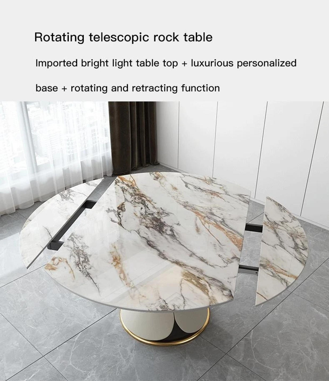 Description Picture 5 of itemNordic Style Extendable Tables With Turntable Kitchen Luxury Small Household Furniture Marble Round Dining Table Set 6 Chairs