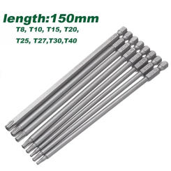 1PC Long 150mm Magnetic Torx Screwdriver Bit Alloy Steel 1/4 Inch Hex Torx Screw Driver T8,T10,T15,T20,T25,T27,T30,T40