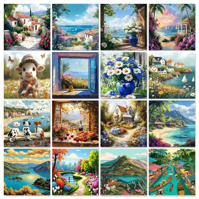 Description Picture 2 of itemGATYZTORY Frame Drawing By Number Landscape Kits Painting By Numbers Scenery Hand Painted Paintings Art On Canvas Home Decor