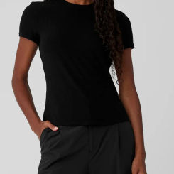 Cotton Pilates Short Sleeved T-shirt Summer Black Threaded Women's T-shirt Fashion Breathable Running Sports Fitness Yoga Top