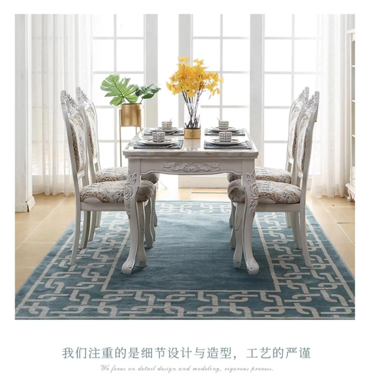 Description Picture 6 of itemNordic Unique Modern Dining Table Kitchen Chairs Set Restaurant Dining Tables Designer Rectangular Muebles De Cocina Furniture