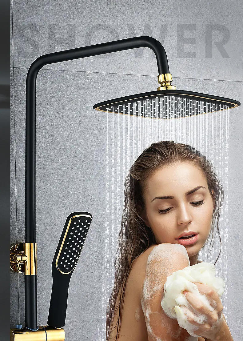 Description Picture 4 of itemGold Shower Set Faucet Rainfall Bathtub Tap With Bidet 4 Function Shower Wall Mounted Hot Cold Shower Column Square 8" Mixer Tap