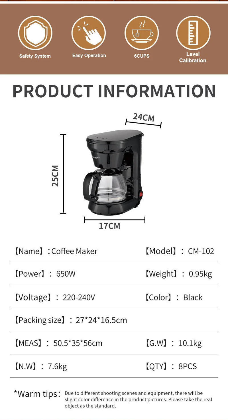 Description Picture 3 of itemHouselin 750ML Coffee Maker, Compact Coffee Machine with Reusable Filter, Warming Plate and Coffee Pot