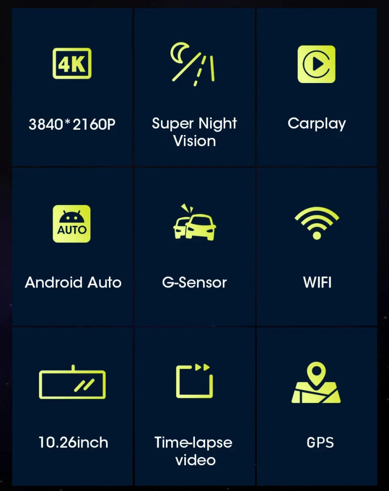 Description Picture 5 of itemJansite 10.26" Dash Cam 4K Car DVR Mirror Video Player Wireless Carplay Android Auto Recorder Rear View Registrar With Bracket