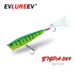 Topwater Popper Fishing Lure, Artificial Bait with Feather, Bass, Trout, Pike Wobblers, Swimbait, Fishing Tackle, 7.5cm, 7g