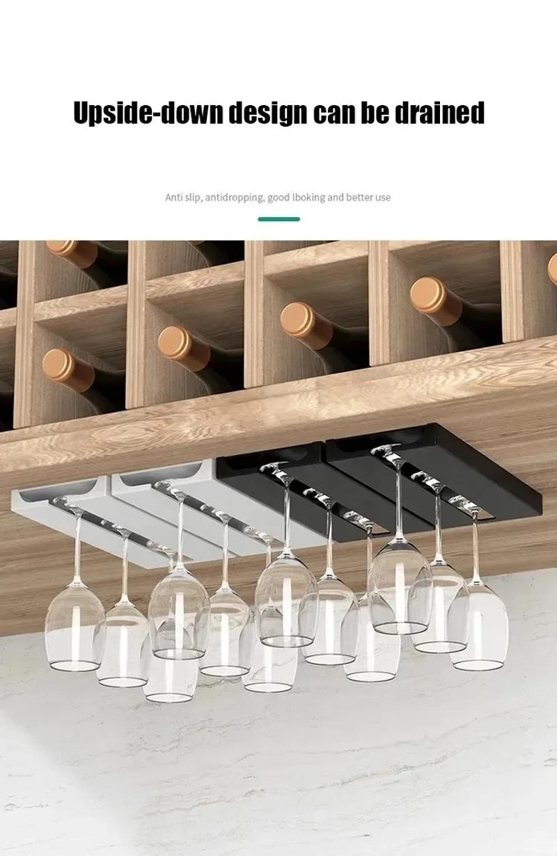 Description Picture 6 of itemKitchen Cabinet Wine Glass Rack Free Punching Holder Multi-Function Goblet Classification up Organizer Hanging Holder Shelf