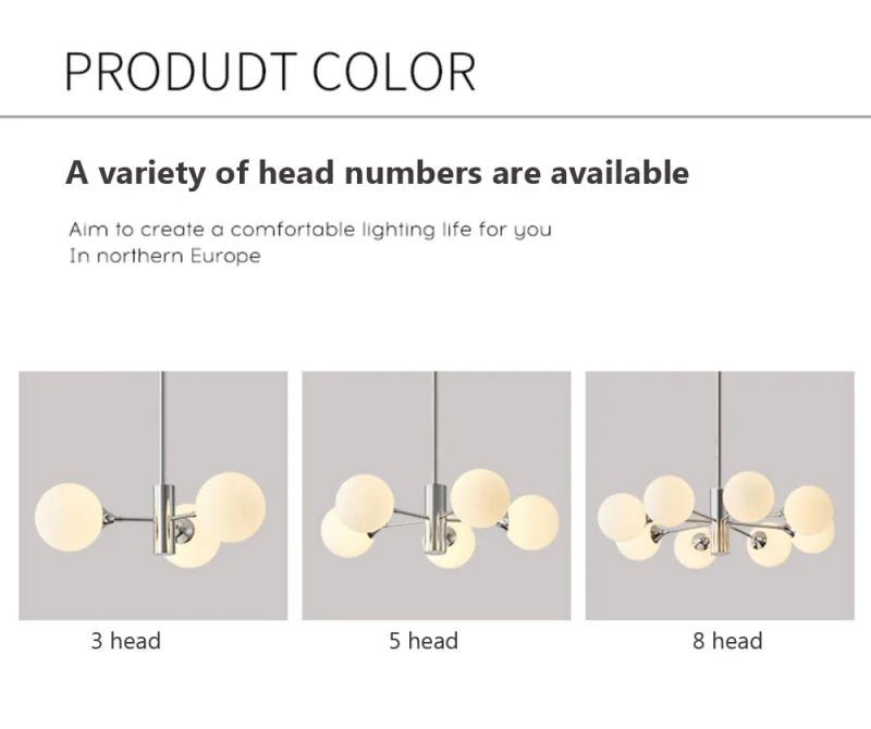 Description Picture 4 of itemLED Modern Chandelier for the Bedroom Dining Room Nordic milk white Glass Ball Ceiling Pendant Lamp Hanging Lighting Home
