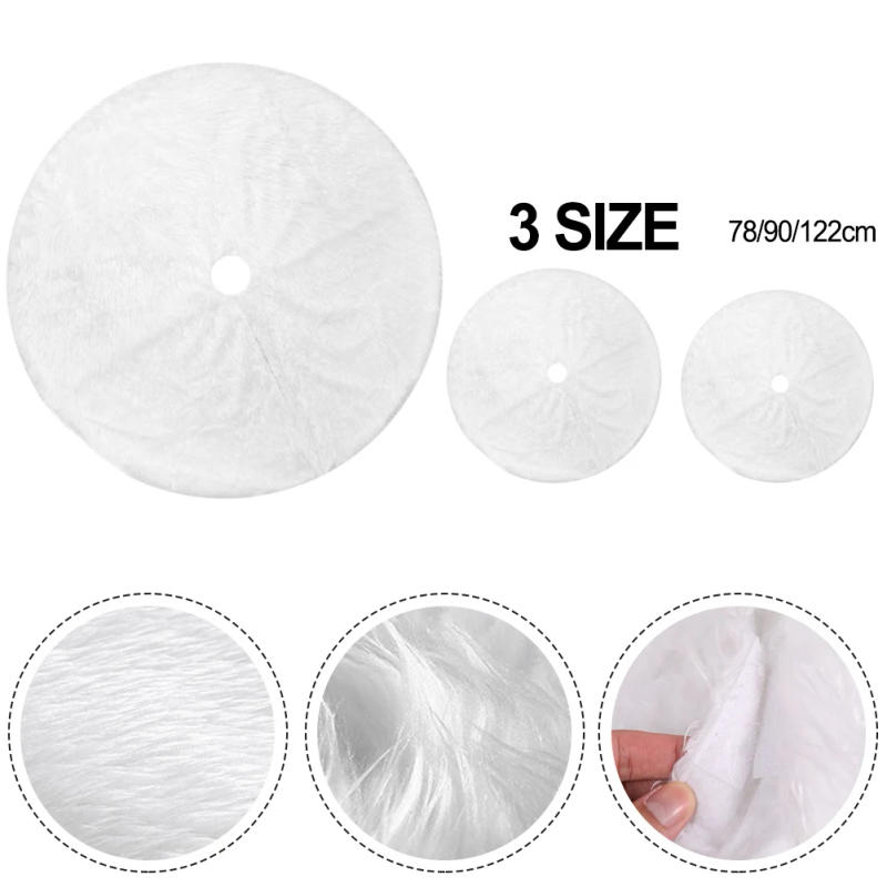 Description Picture 5 of item1x White Christmas Tree Plush Skirt 78-122cm Christmas Long Plush Tree Skirt Base Floor Mat Cover Christmas Party Theme Ornament