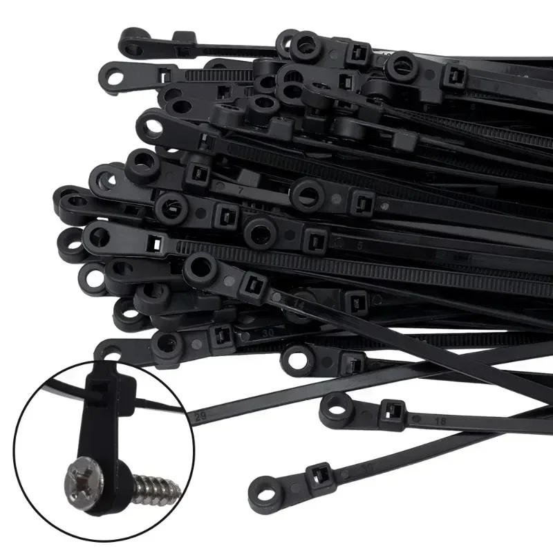 Description Picture 4 of item500/100PCS Nylon Cable Ties with Screw Mounting Hole Self Locking Loop Wraps Bundle Fixed Cables Zip Tie Wire Fastening Straps