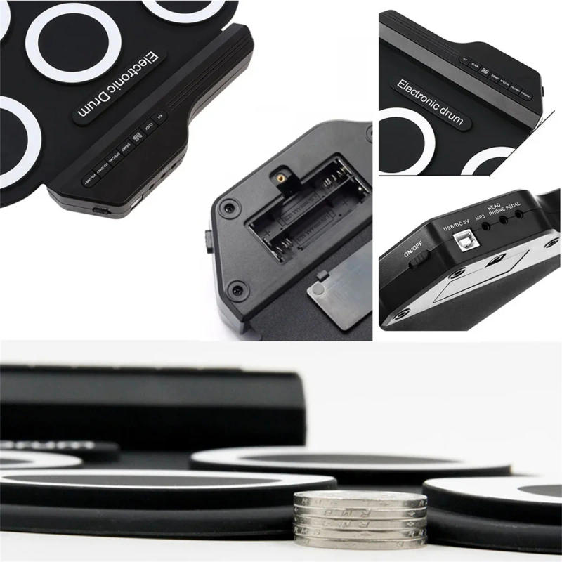 Description Picture 5 of item2022New Folding Silicone Hand Roll USB Electronic Drum Portable Practice Drums Pad Kit With Drumsticks Sustain Pedal