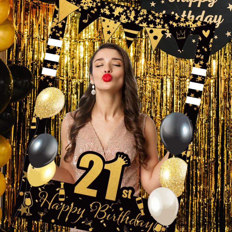 Description Picture 3 of itemBlack Gold Glitter Adult Birthday Photo Booth Frame 18th 21th 30th 40th 50th 60th Birthday Party anniversary Photobooth Props