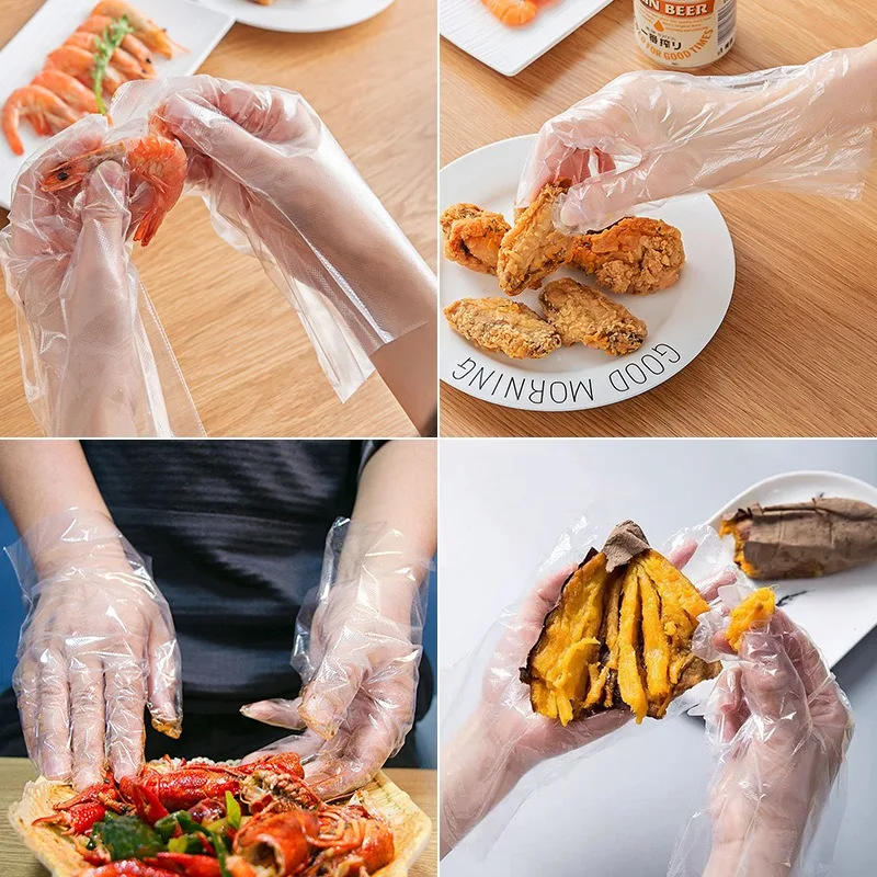 Description Picture 6 of item500/100pcs Disposable Gloves Food Grade Plastic Transparent Gloves for Restaurant Fried Chicken Pizza Gloves Kitchen Tableware
