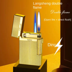 Retro Langsheng Dual Fire Windproof Metal Turbine Lighter Butane Gas Lighter Cigarette Lighter Gift Gadgets For Men 2024 NEW