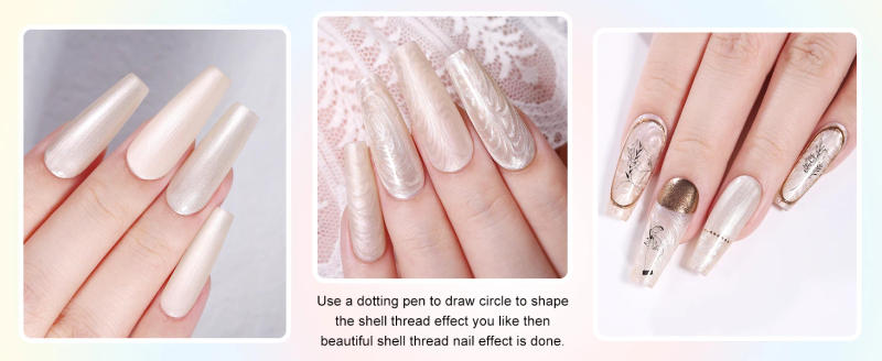 Description Picture 6 of itemYOKEFELLOW 10ML Pearl Gel Nail Polish Chrome Mermaid Gel Polish Aurora Shimmer Pearlescent Shell Soak Off UV Gel Nail Polish