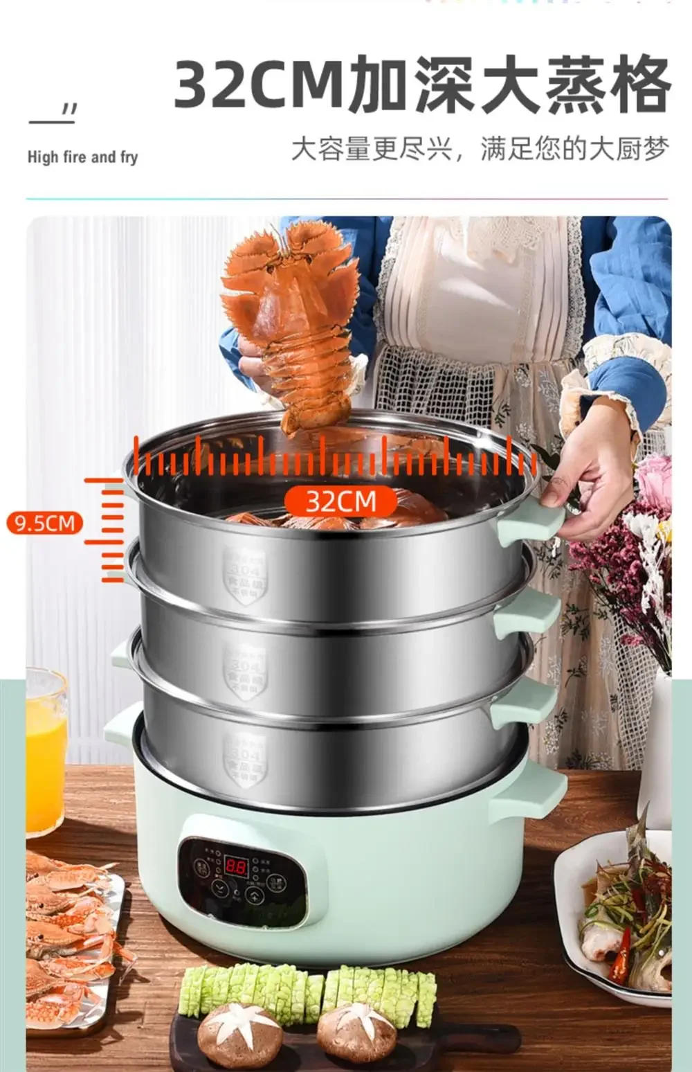 Description Picture 5 of item220V German Zdzsh Electric Food Steamers with  304 Stainless Steel Steam Pots and Timer, Perfect for Healthy Cooking