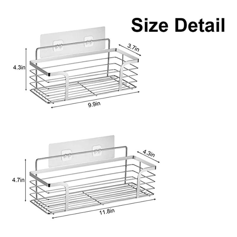 Description Picture 5 of itemABSF 2Pcs Shower Baskets Shelf Organizer For Kitchen Bathroom Organizer No Drilling Wall Mounted Stainless Steel Shelf