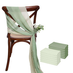12 Pcs 17x275cm Green  Chiffon Chair Sashes  Wedding Chair Covers Ribbon Wedding Party Aisle Chair Decor