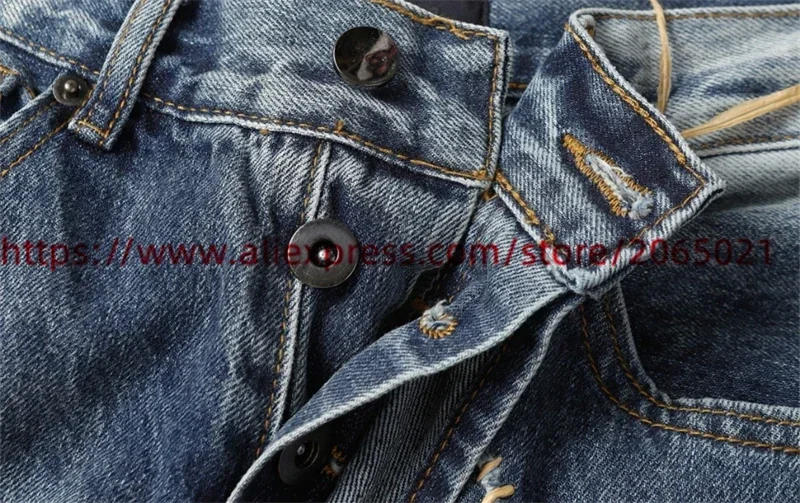 Description Picture 5 of itemHip Hop Handmade Damaged Woven Washed Ripple Loose Straight Leg Jeans High Street Men Women Tight Casual Trend Leg Pants