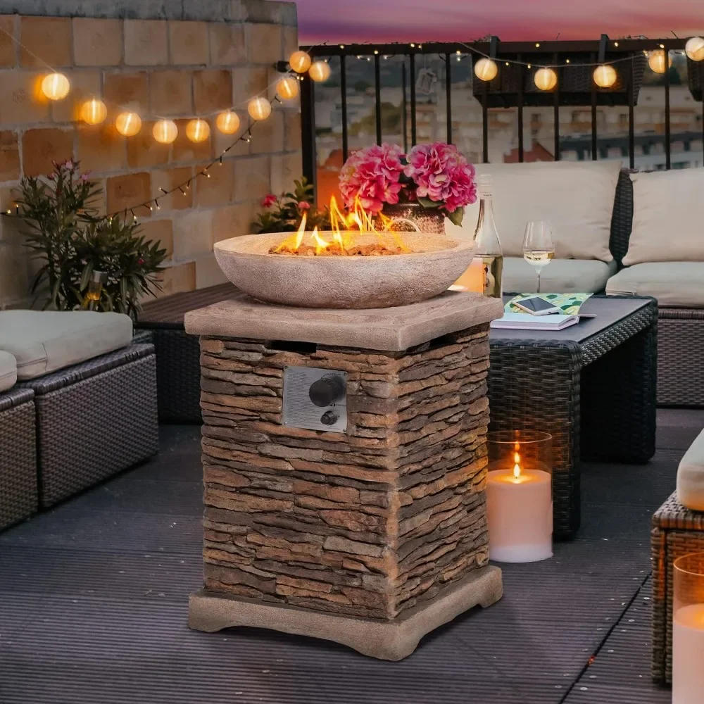 Description Picture 2 of item20" Outdoor Fire Pit Table, 40,000 BTU Concrete Gas Fire Pit W Lava Rocks, Rain Cover,Imitation Stone Design, Propane Fire Table