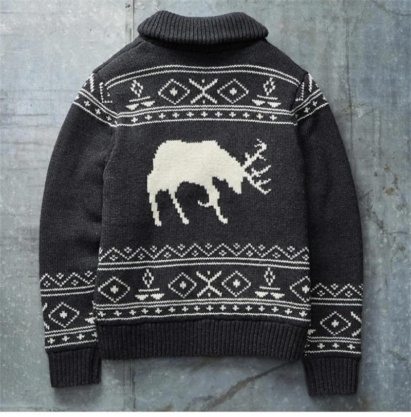 Description Picture 4 of item2024 New Autumn Winter Men's Warm Sweater Cardigan Deer Pattern Knitted Streetwear Vintage Casual Sweatercoat Christmas Knitwear