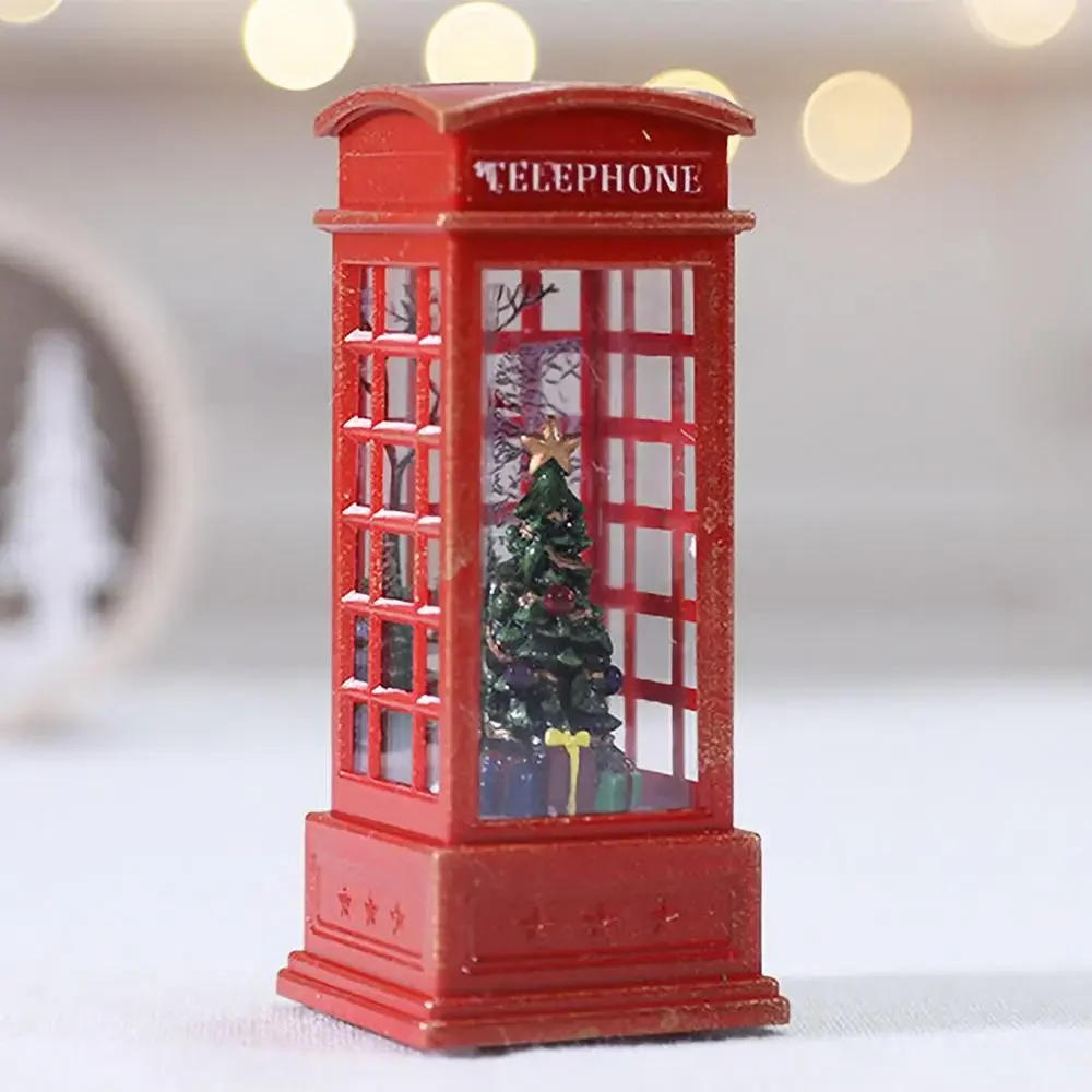 Description Picture 5 of itemChristmas Red Vintage Luminous Phone Booth Lantern Christmas Tree Snowman Santa Claus Figurine in Telephone Booth decoration