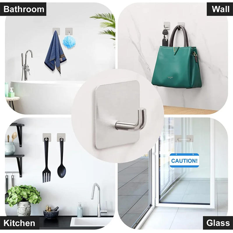 Description Picture 4 of item6Pcs Wall Mount Kitchen Bathroom Bedroom Organizer Self-Adhesive Waterproof Stainless-Steel Hooks  for Hanging Coat Hat Towel