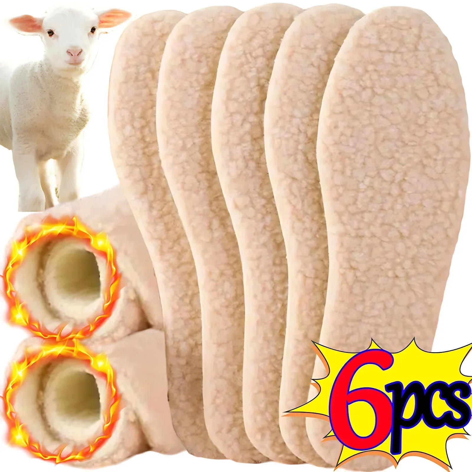 Description Picture 6 of itemUnisex Winter Alpaca Wool Insoles Self Heated Thermal Shoe Pads Sports Running Warm Plush Thickening Boots Inserts Paddings