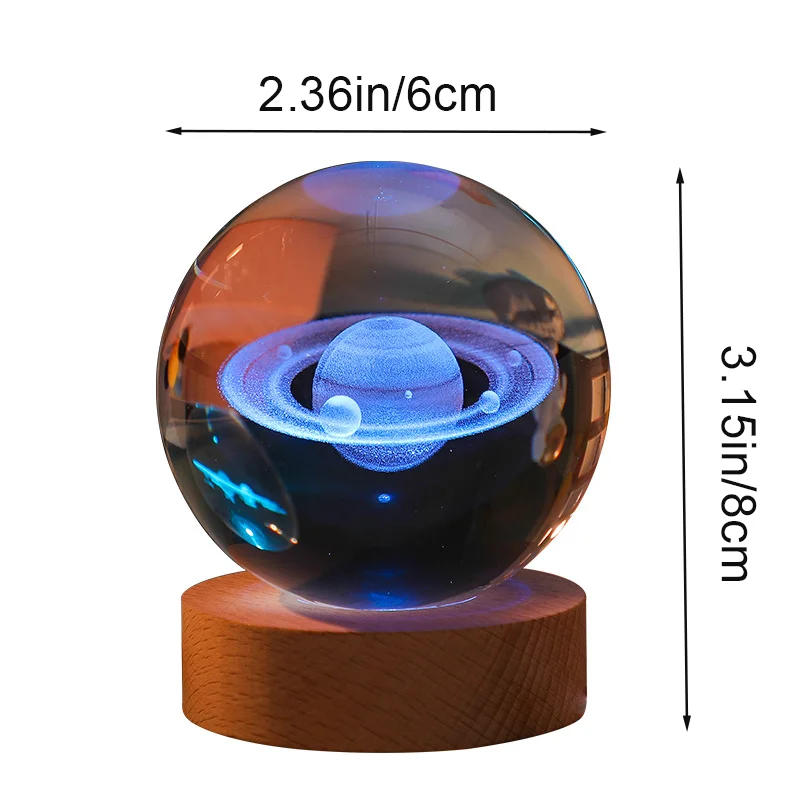 Description Picture 2 of item1Pc Crystal Colored Ball Luminous Glass Decoration Sphere Creative Gifts USB with Base Astronomy Souvenirs Home Decoration Orn