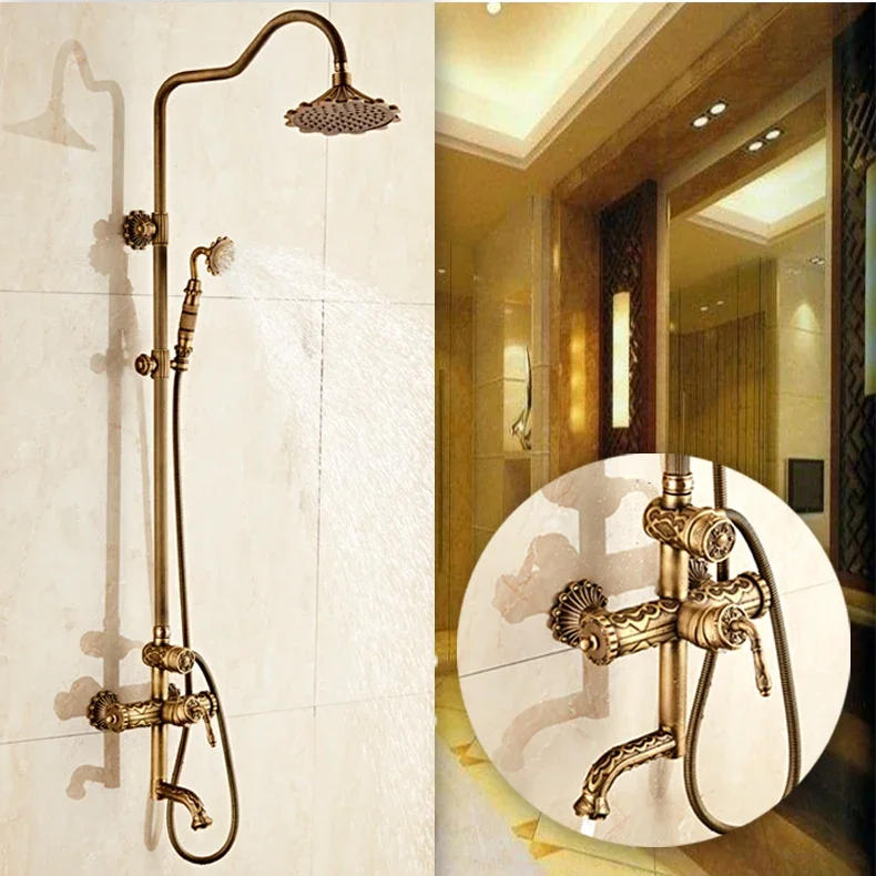 Description Picture 6 of itemAntique Brass Carving Rainfall Shower Set Faucet Mixer Tap With Tub Bath &Set Bathtub
