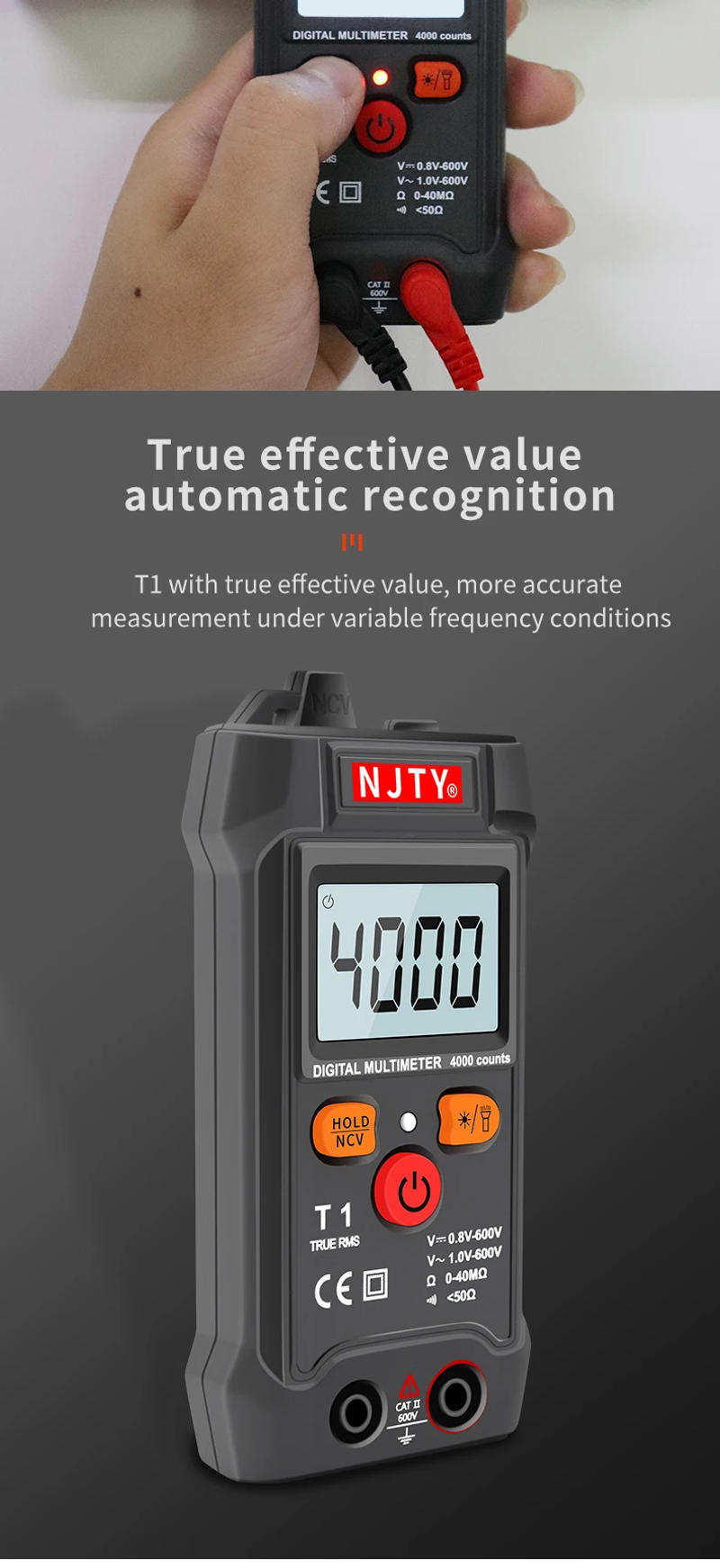 Description Picture 5 of itemNJTY Mini Digital Multimeter AC/DC Voltage Meter 4000 Counts Smart Multimetro Ohm NCV Electrician Tools Measuring Instruments