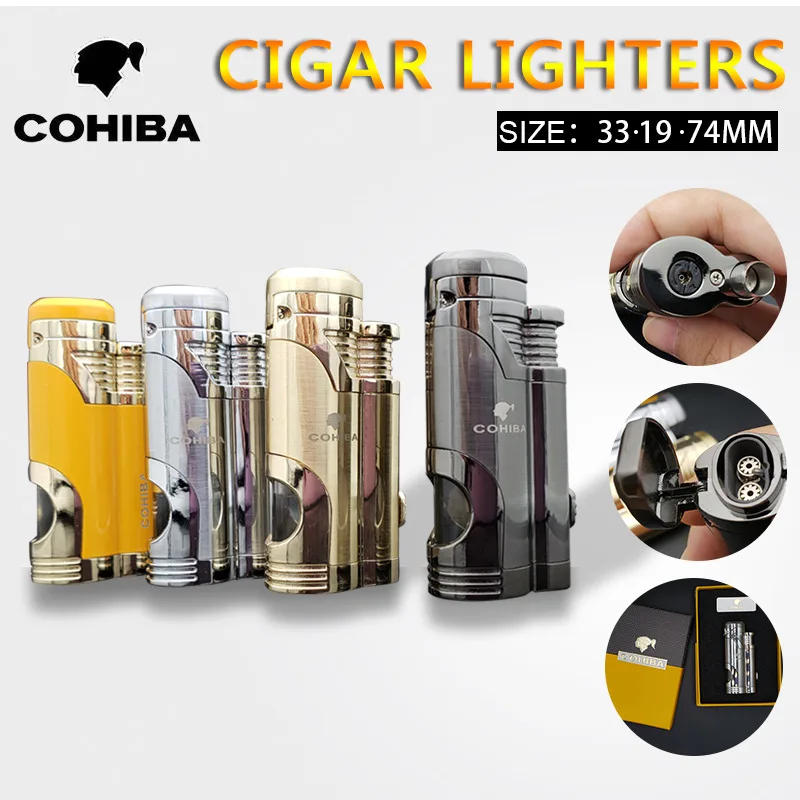 Description Picture 2 of itemCOHIBA Double Straight Charge Cigar Lighter Metal Blue Flame Windproof Lighter Creative Personality High end Men's Gift