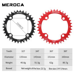 MEROCA Bicycle Crank Chainring Round Narrow Wide Ultralight Mountain Bike 32T 34T 36T 38T Bicycle Crankset Tooth Bike Chainwheel